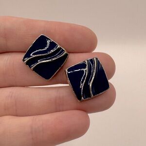 VINTAGE Square Navy Blue Enamel Earrings